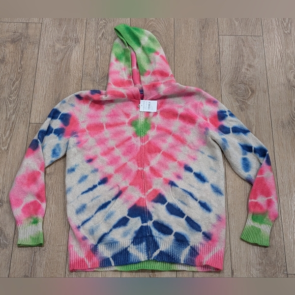$1695 Mens The Elder Statesman Tie-Dye Cashmere Sweater Hoodie Pink/Multi Medium